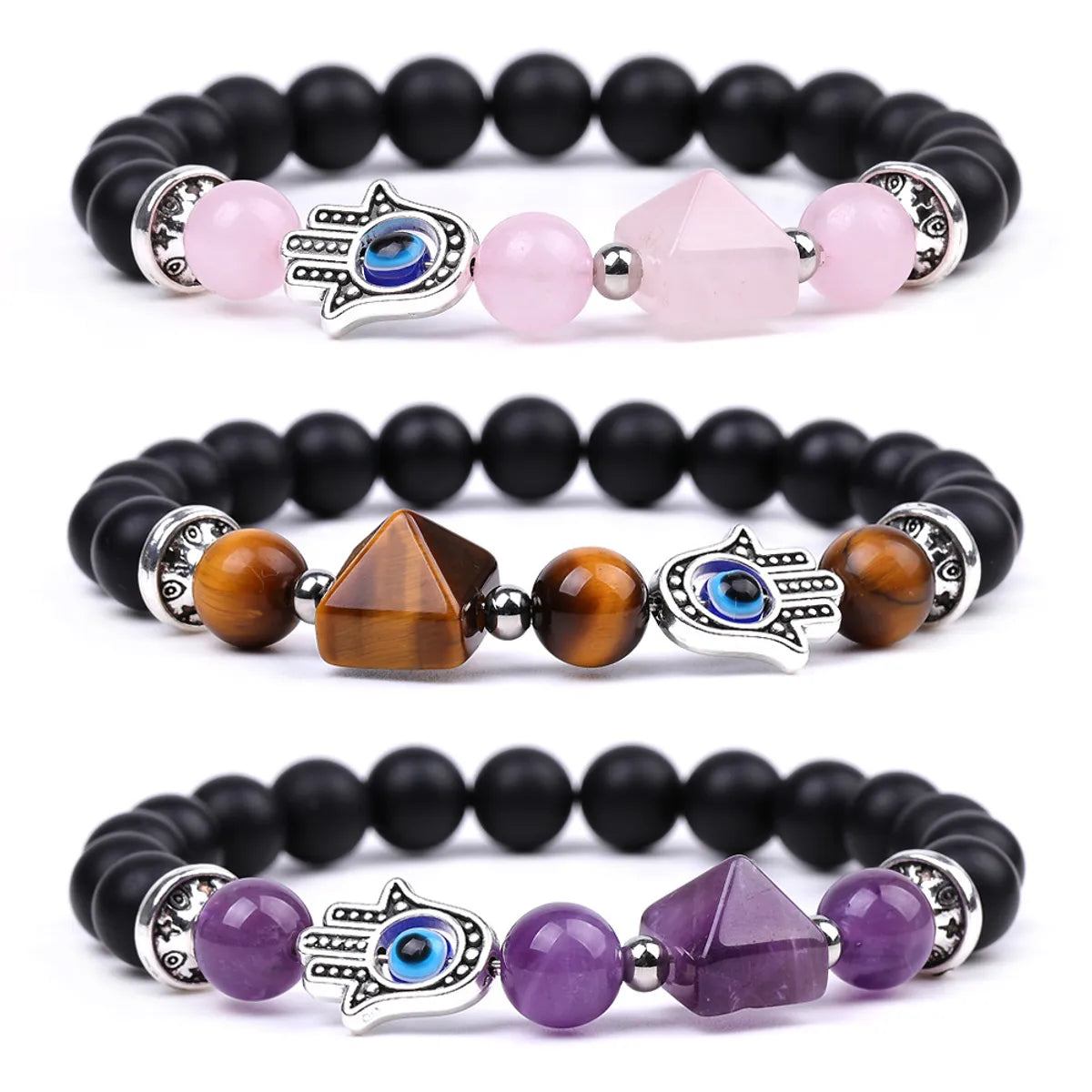 tennis bangles for women -Fashion Devil's Eye Palm Artificial Crystal Stone Irregular Beaded Polishing Bracelets 1 Piece