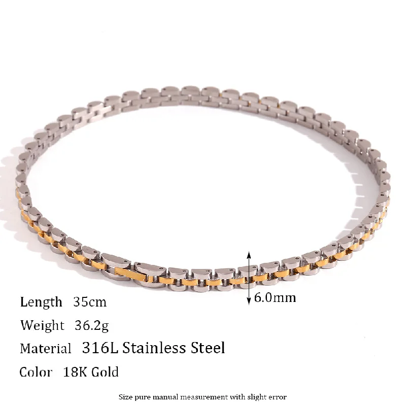 6mm Watch Strap Chain Choker Necklace-Two-Tone