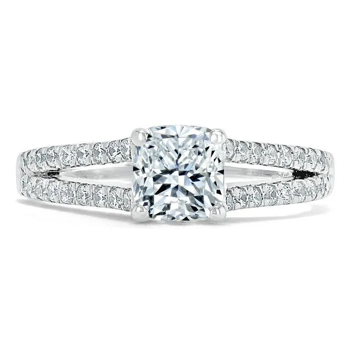 eco-friendly engagement rings for women -Cushion Cut Moissanite Engagement Ring, Split Shank