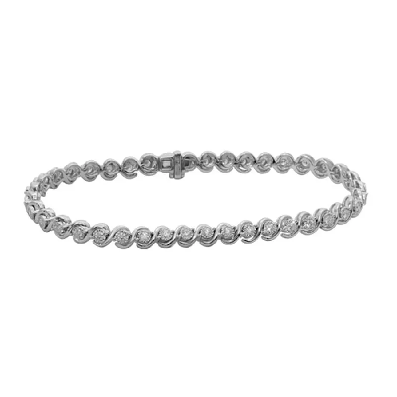 bar bracelets for women -LADIES BRACELET 1.00CT ROUND DIAMOND 10K WHITE GOLD