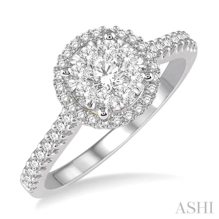 ethical engagement rings for women -ROUND SHAPE HALO LOVEBRIGHT ESSENTIAL DIAMOND ENGAGEMENT RING