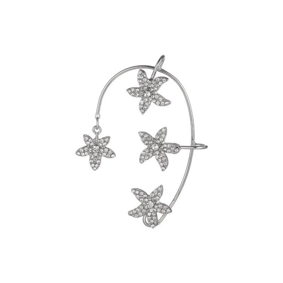 ez1011-Zuo Silver Left Ear Flower Ear Hanging