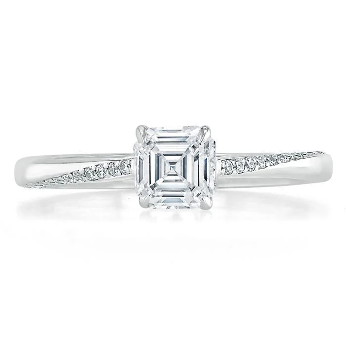 fancy engagement rings for women -Asscher Cut Moissanite Engagement Ring, Classic Style