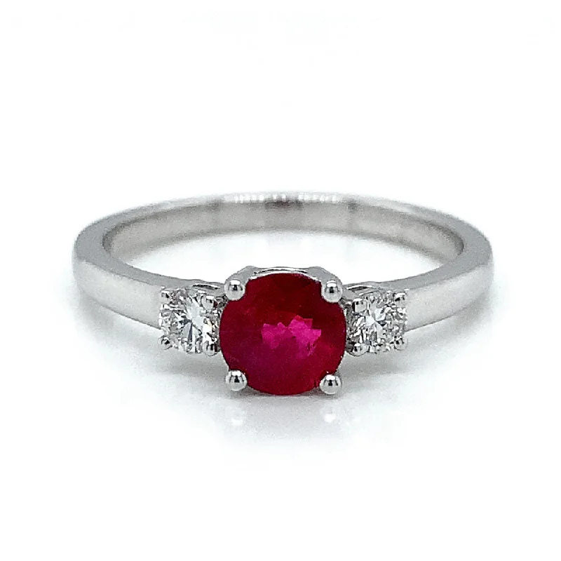 art deco engagement rings for women -White Gold Ruby and Diamond Ring - "Ruby in White"