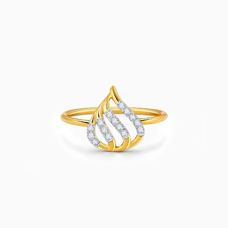 yellow gold engagement rings for women -Gold Flame Diamond Ring