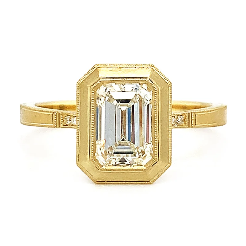 cushion cut engagement rings for women -Emerald Cut Diamond Engagement Ring - "Mariana Bezel"