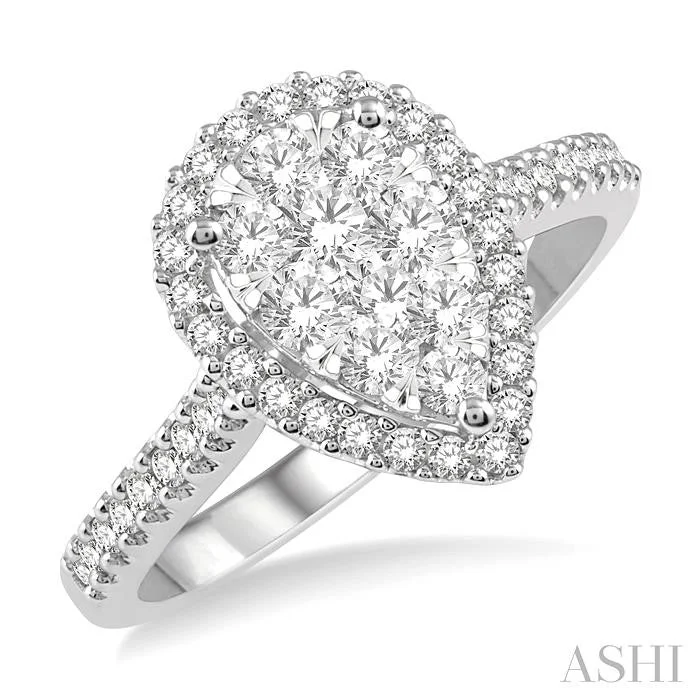 fancy engagement rings for women -PEAR SHAPE HALO LOVEBRIGHT ESSENTIAL DIAMOND ENGAGEMENT RING