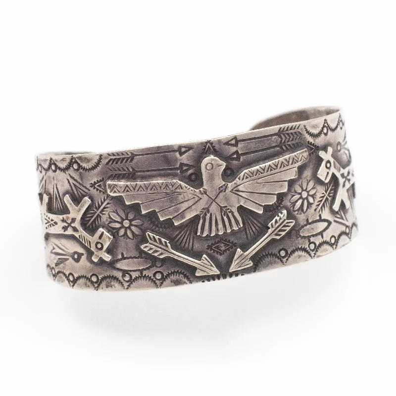 cuff bracelets with diamonds for women -Fred Harvey Navajo Handmade Sterling Silver Eagle Cuff Bracelet