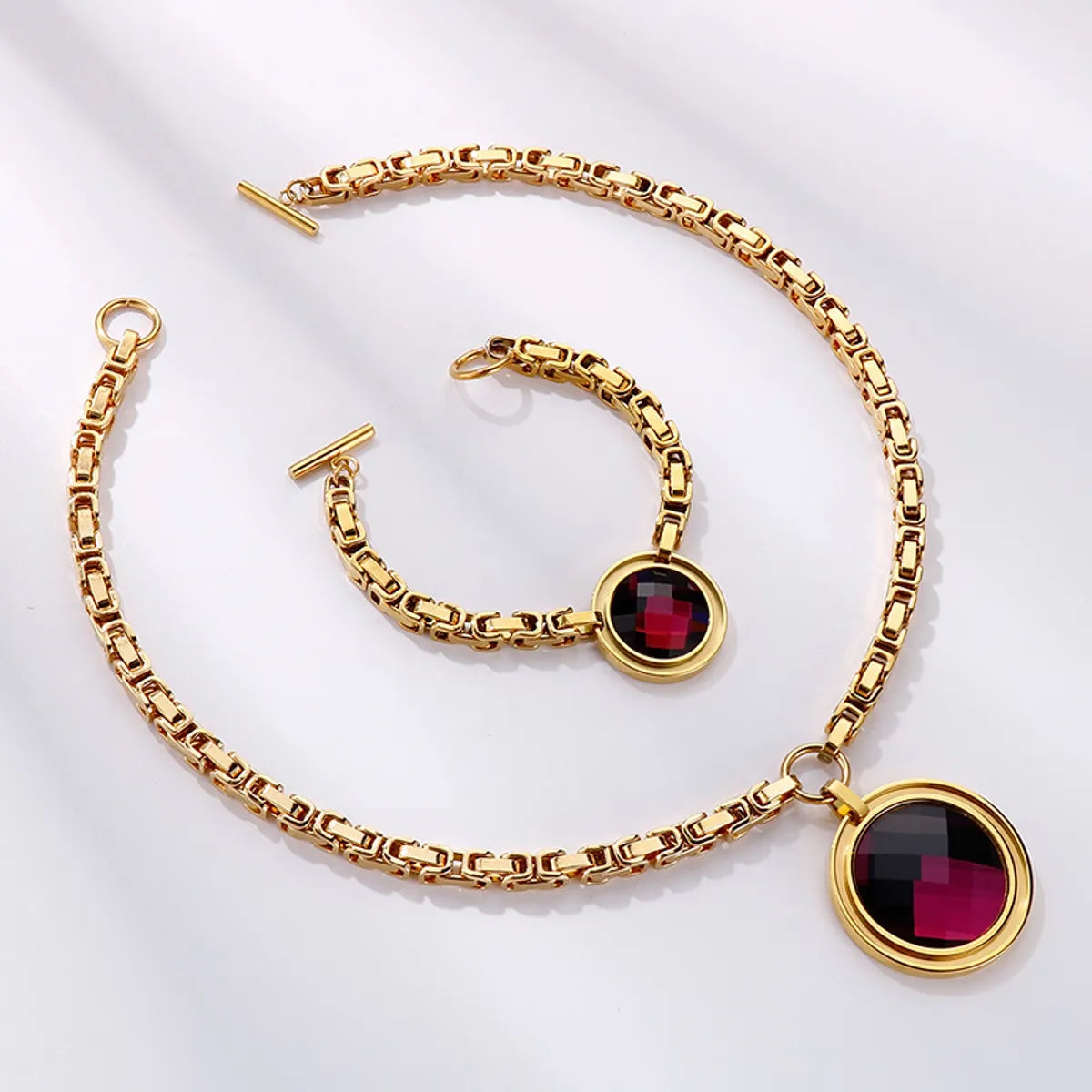 gold bangles for women -Fashion New Stainless Steel Single-piece Chain Round Multi-color Glass Stone Female Bracelet And Necklace Set