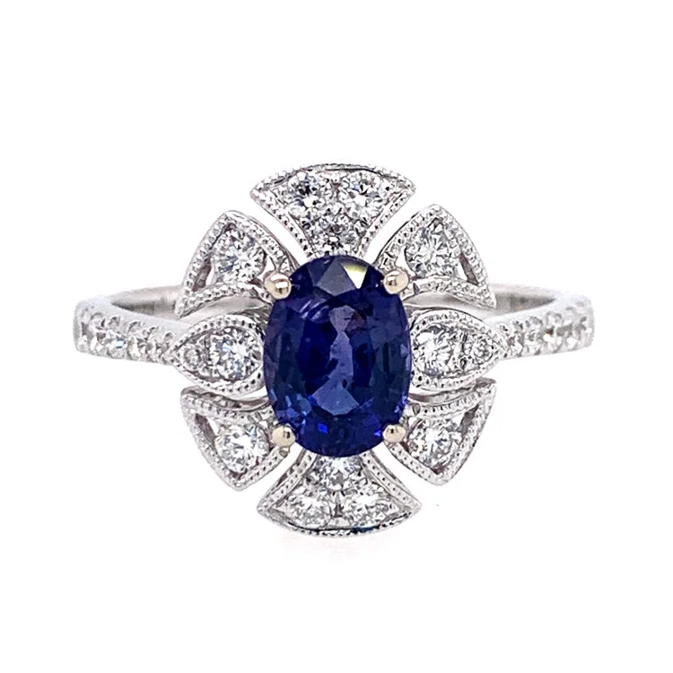 gold engagement rings for women -Montana Sapphire & Diamond Ring - "Midnight Sonata"