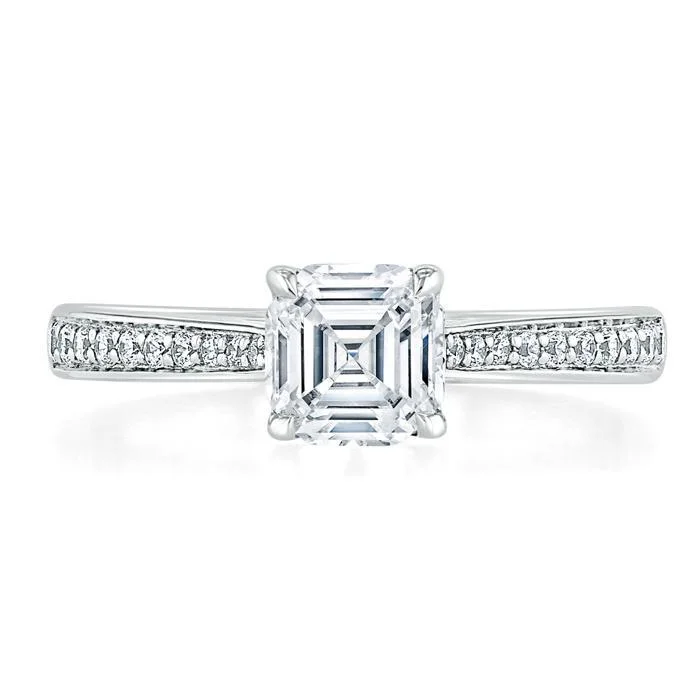 pear shaped engagement rings for women -Asscher Cut Moissanite Engagement Ring, Classic Style