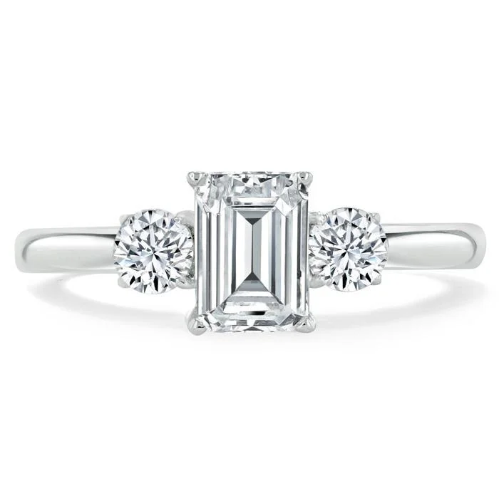 marquise engagement rings for women -Emerald Cut Moissanite Engagement Ring, Classic 3 Stone