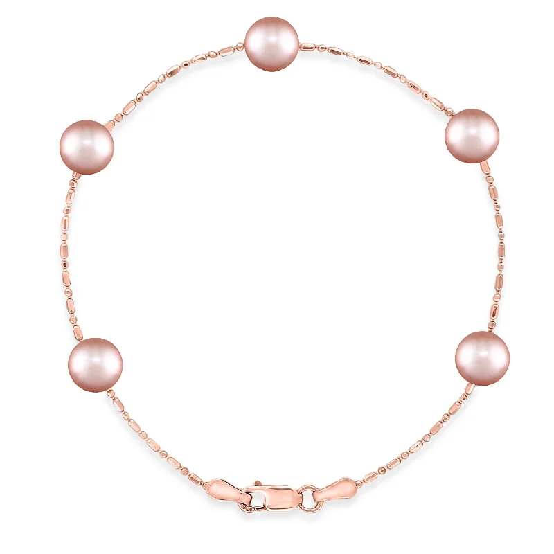 bar bracelets for women -Pink Freshwater Pearl Bead and Ball Bracelet