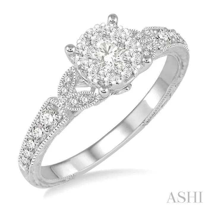 engraved engagement rings for women -ROUND SHAPE LOVEBRIGHT DIAMOND ENGAGEMENT RING