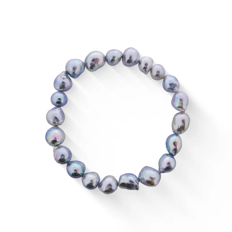 lucky charm bracelets for women -Natural Blue Akoya Pearl Stretch Bracelet